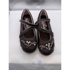 Skechers Kids Brown Mary Jane Casual Shoes Embroidered Floral Detail 13.5